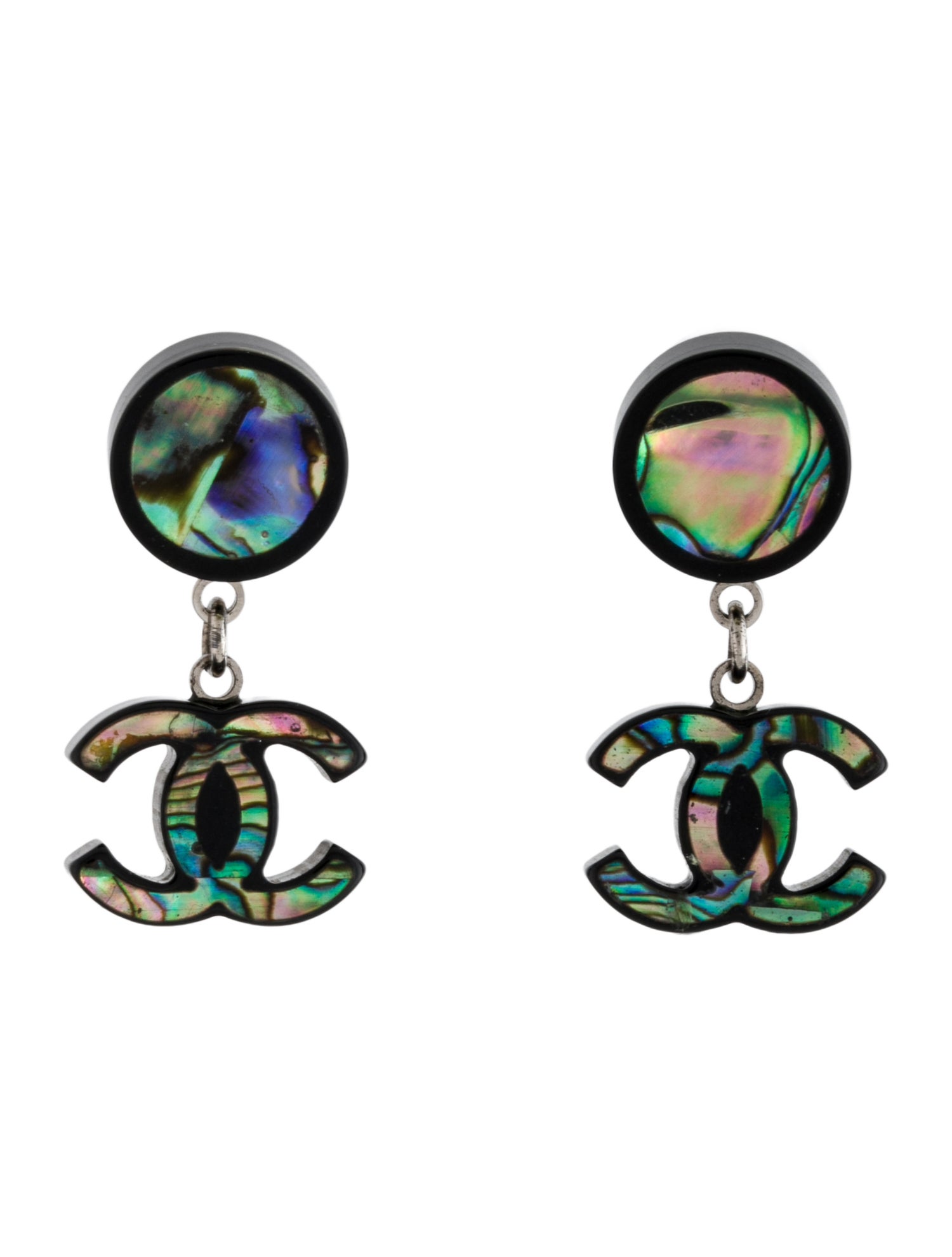 Chanel Abalone & Resin CC Drop Earrings