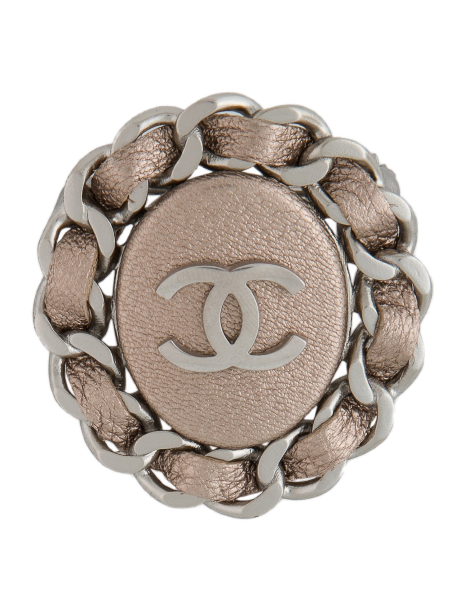 Chanel Leather Woven CC Brooch