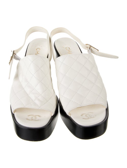 Chanel Interlocking CC Logo Leather Slingback Sandals
