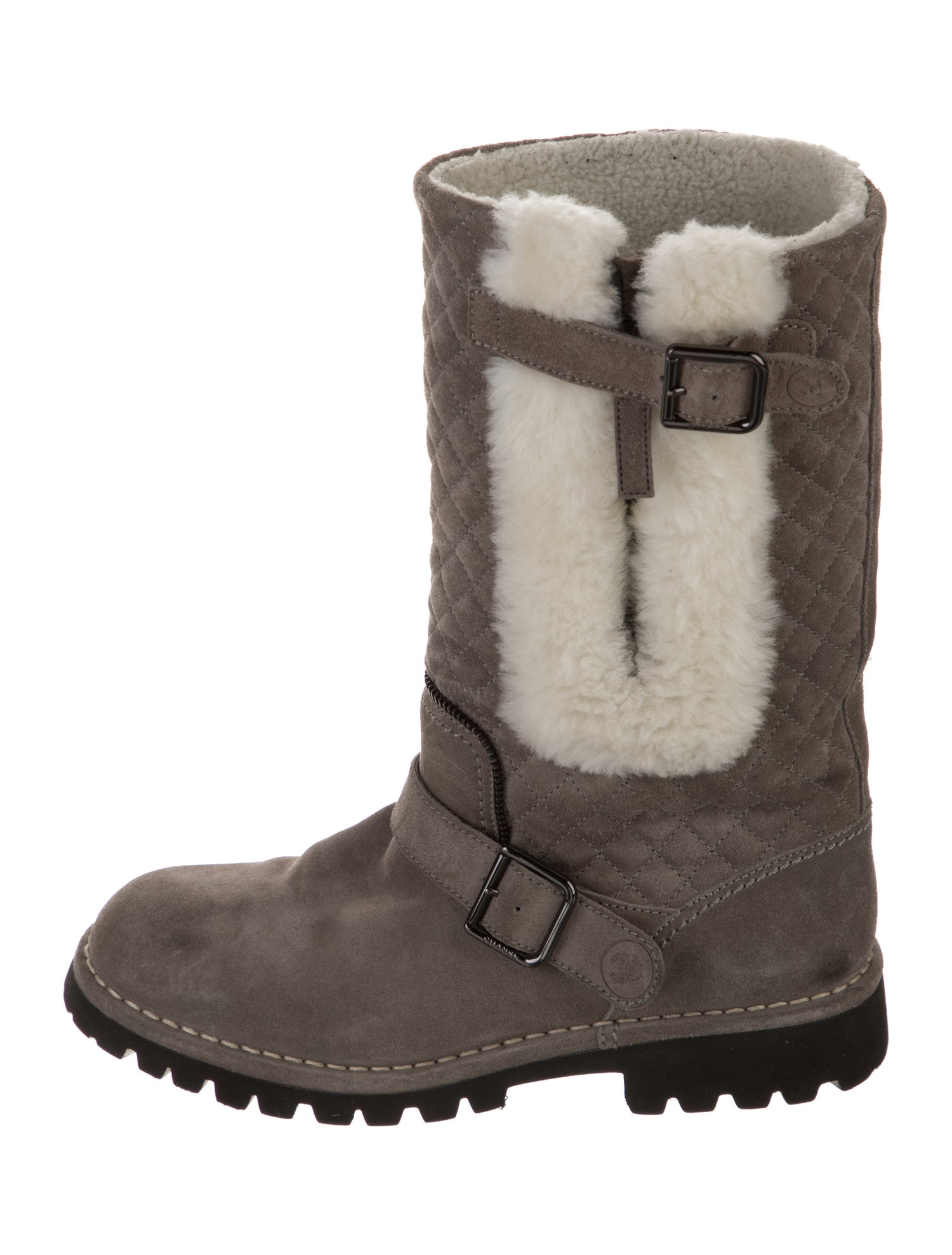 Chanel Interlocking CC Logo Suede Moto Boots