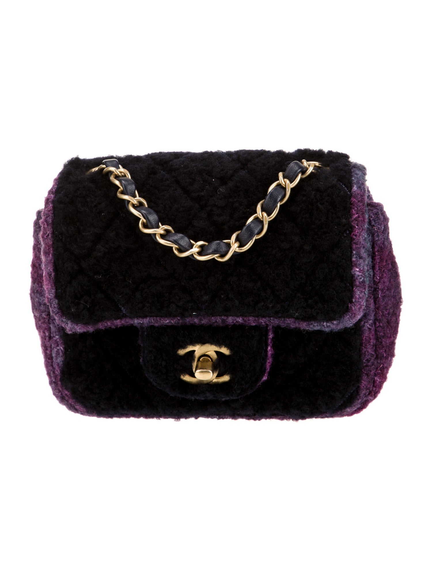 Chanel Shearling Tweed Mini Square Flap Bag
