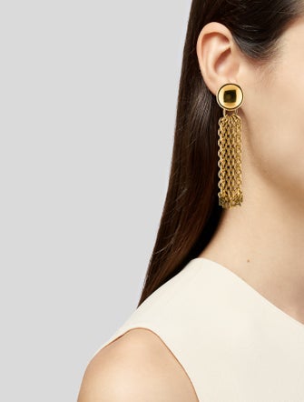 Chanel Vintage 'CHANEL' CC Tassel Clip-On Earrings