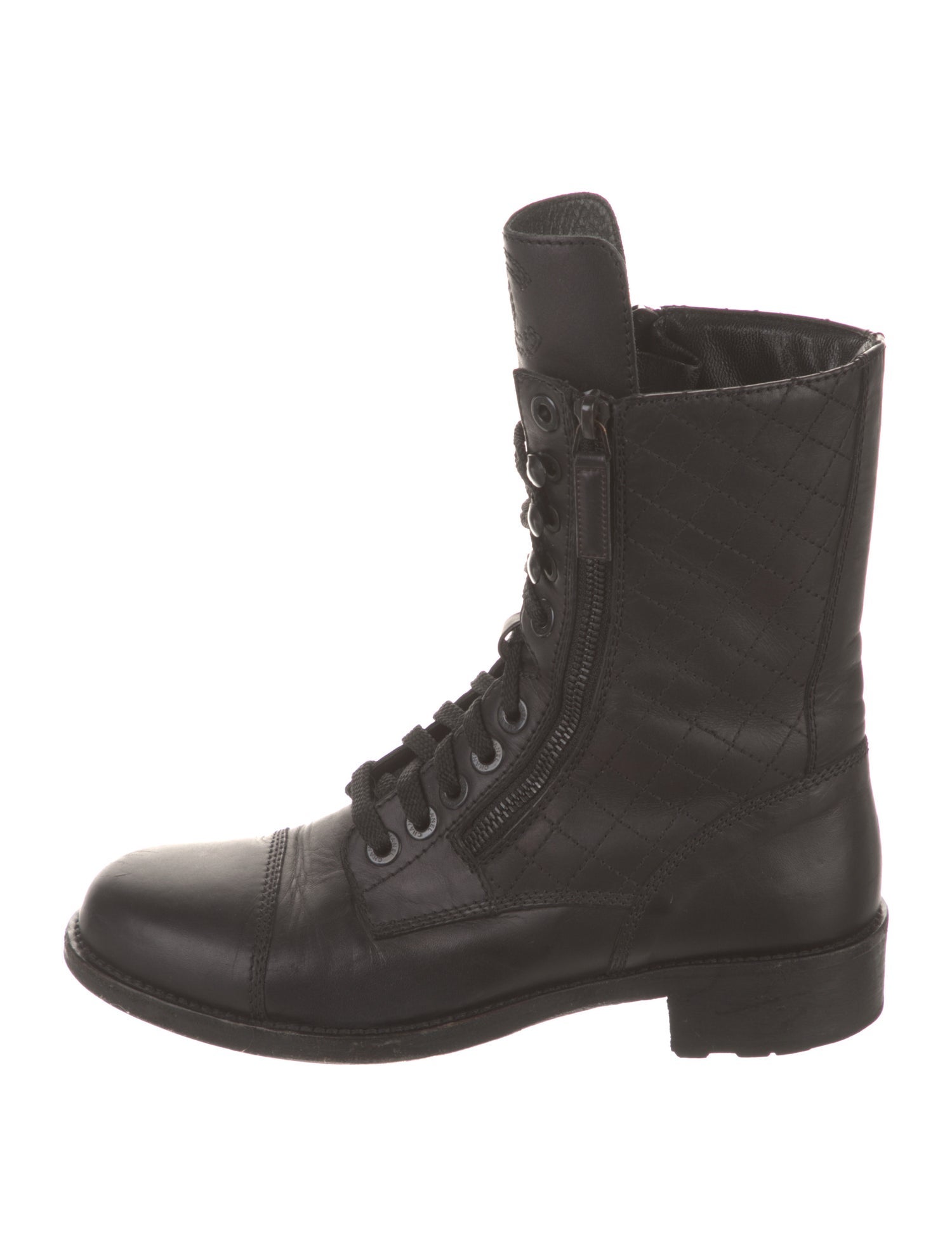 Chanel Interlocking CC Logo Leather Combat Boots