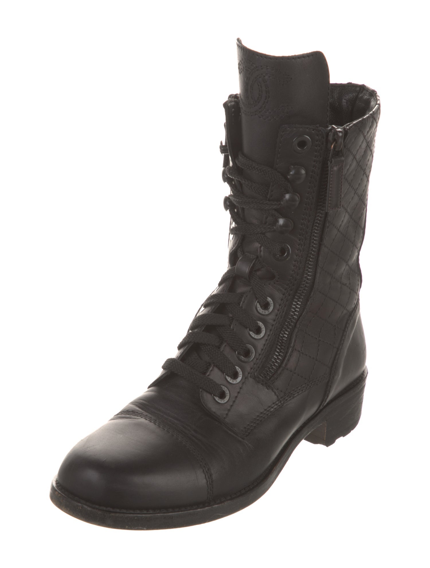 Chanel Interlocking CC Logo Leather Combat Boots