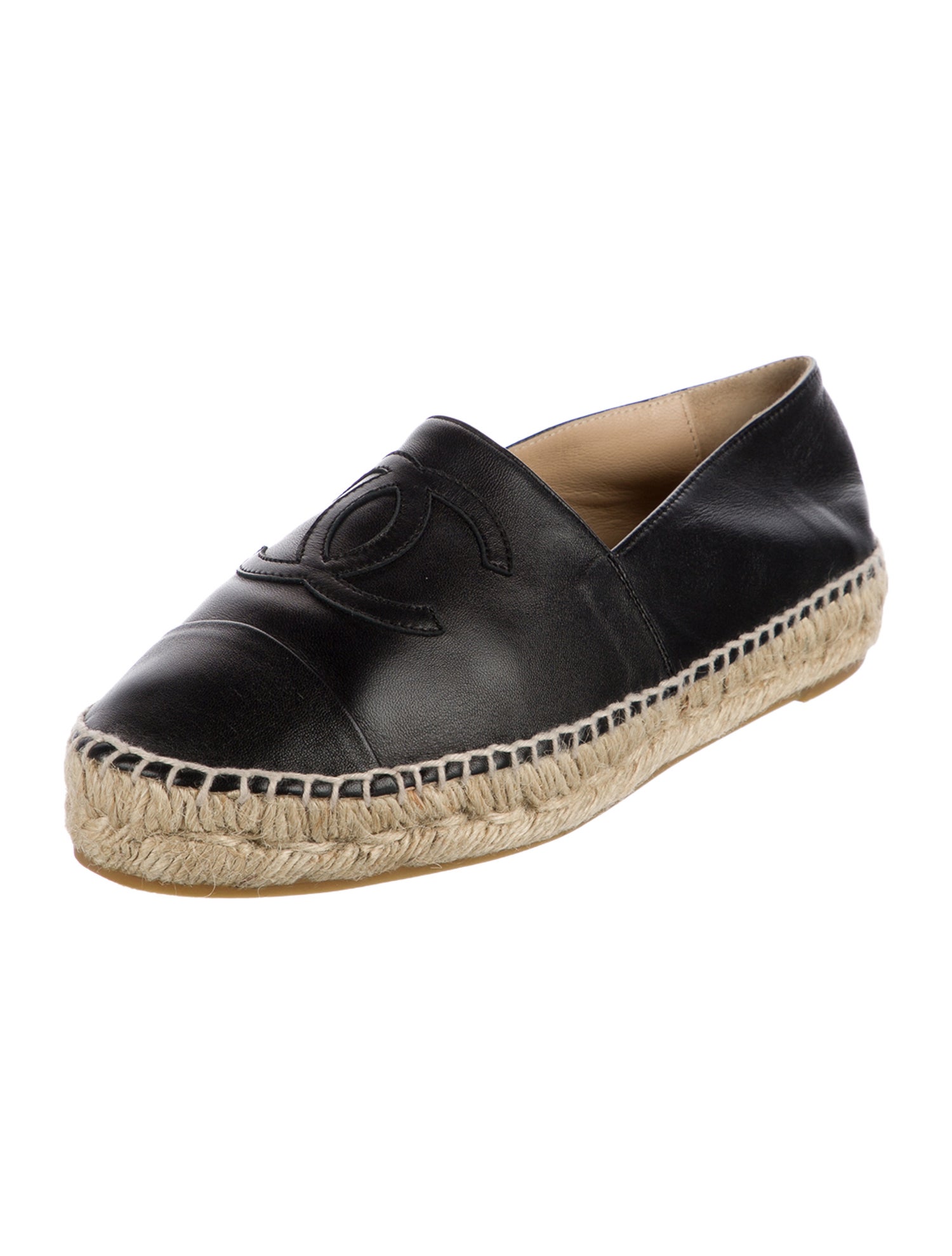 Chanel Interlocking CC Logo Leather Espadrilles