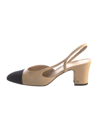 Chanel Interlocking CC Logo Leather Slingback Pumps