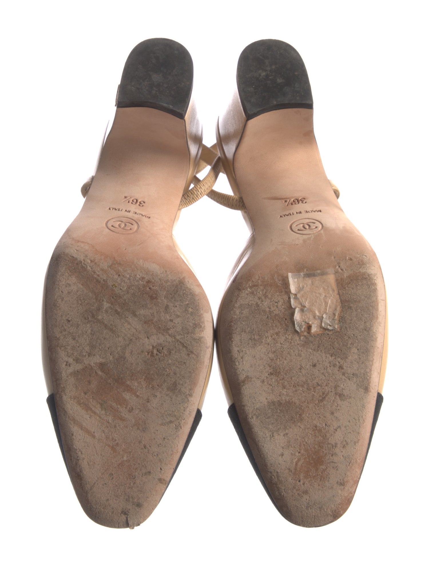 Chanel Interlocking CC Logo Leather Slingback Pumps