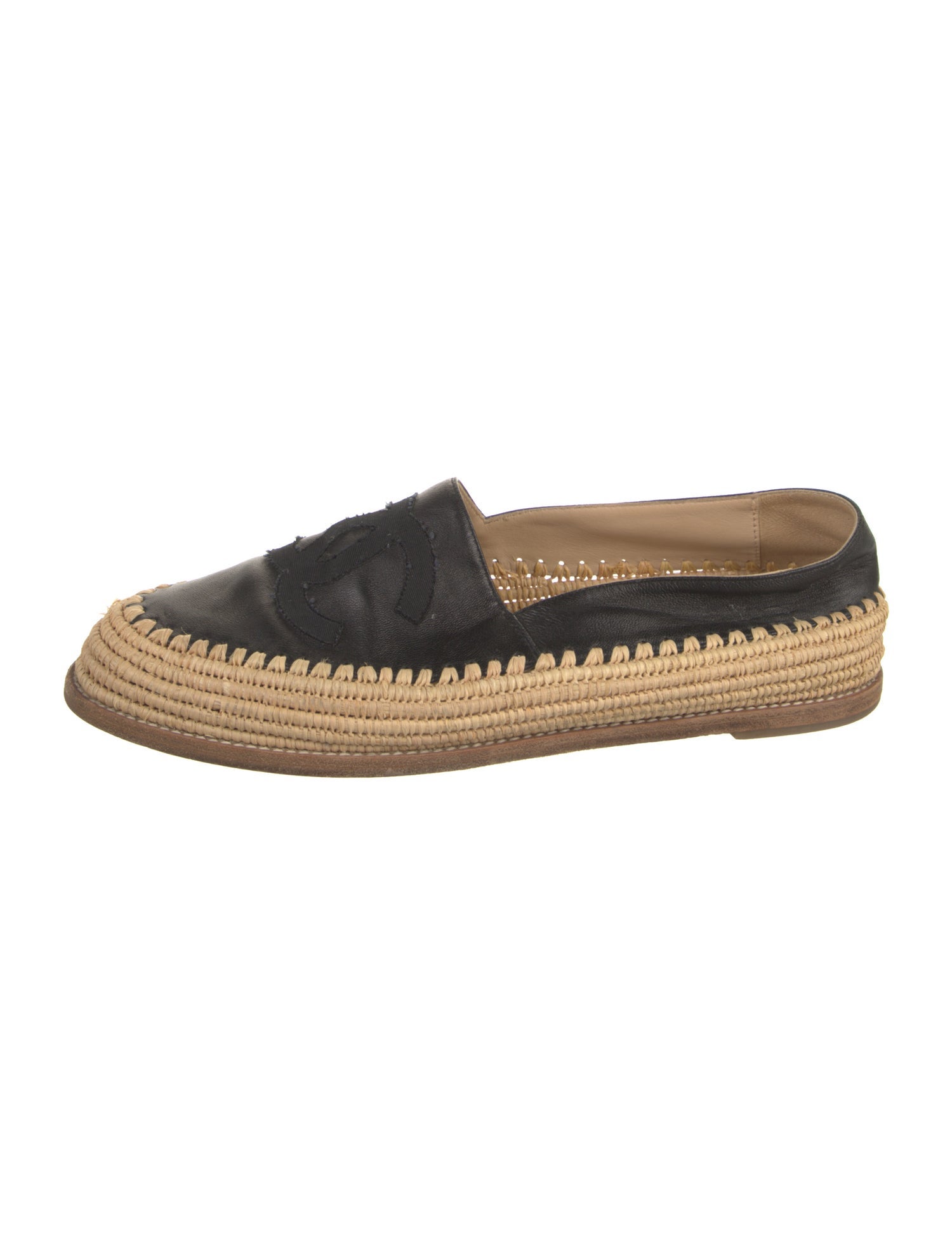 Chanel Interlocking CC Logo Leather Espadrilles