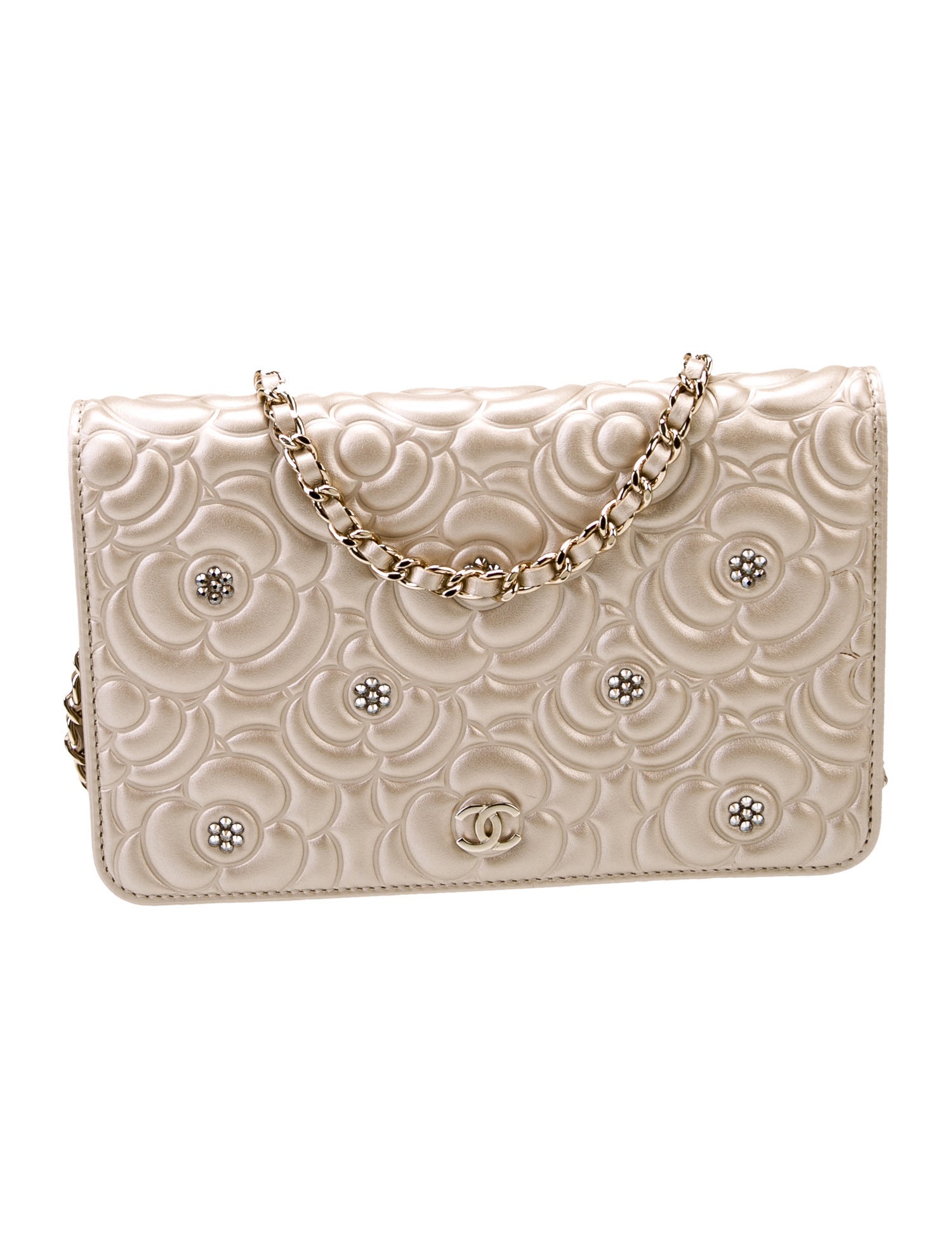 Chanel Crystal-Embellished Camellia Wallet on Chain