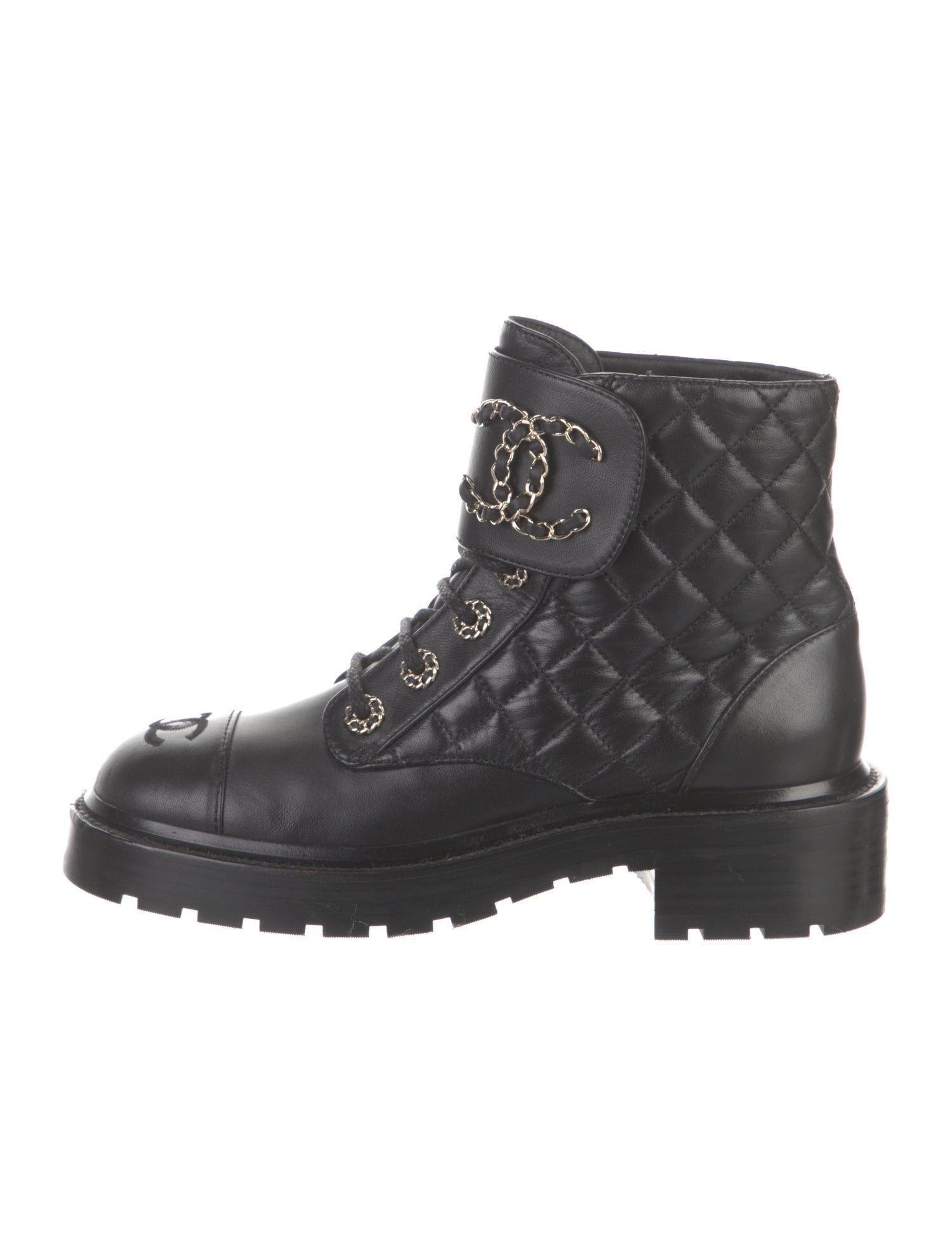 Chanel Interlocking CC Logo Leather Combat Boots