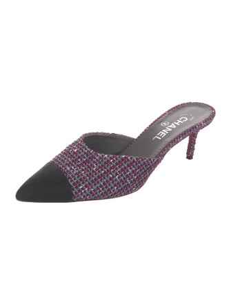 Chanel Interlocking CC Logo Tweed Mules