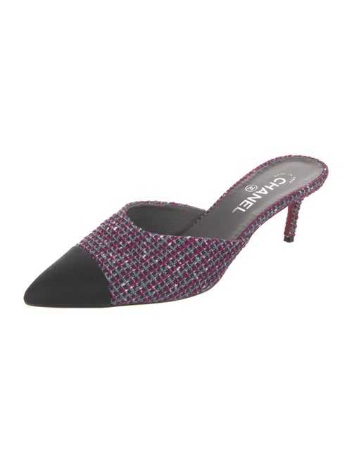 Chanel Interlocking CC Logo Tweed Mules