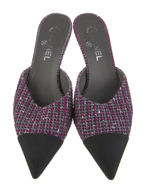 Chanel Interlocking CC Logo Tweed Mules