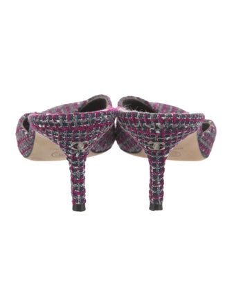 Chanel Interlocking CC Logo Tweed Mules