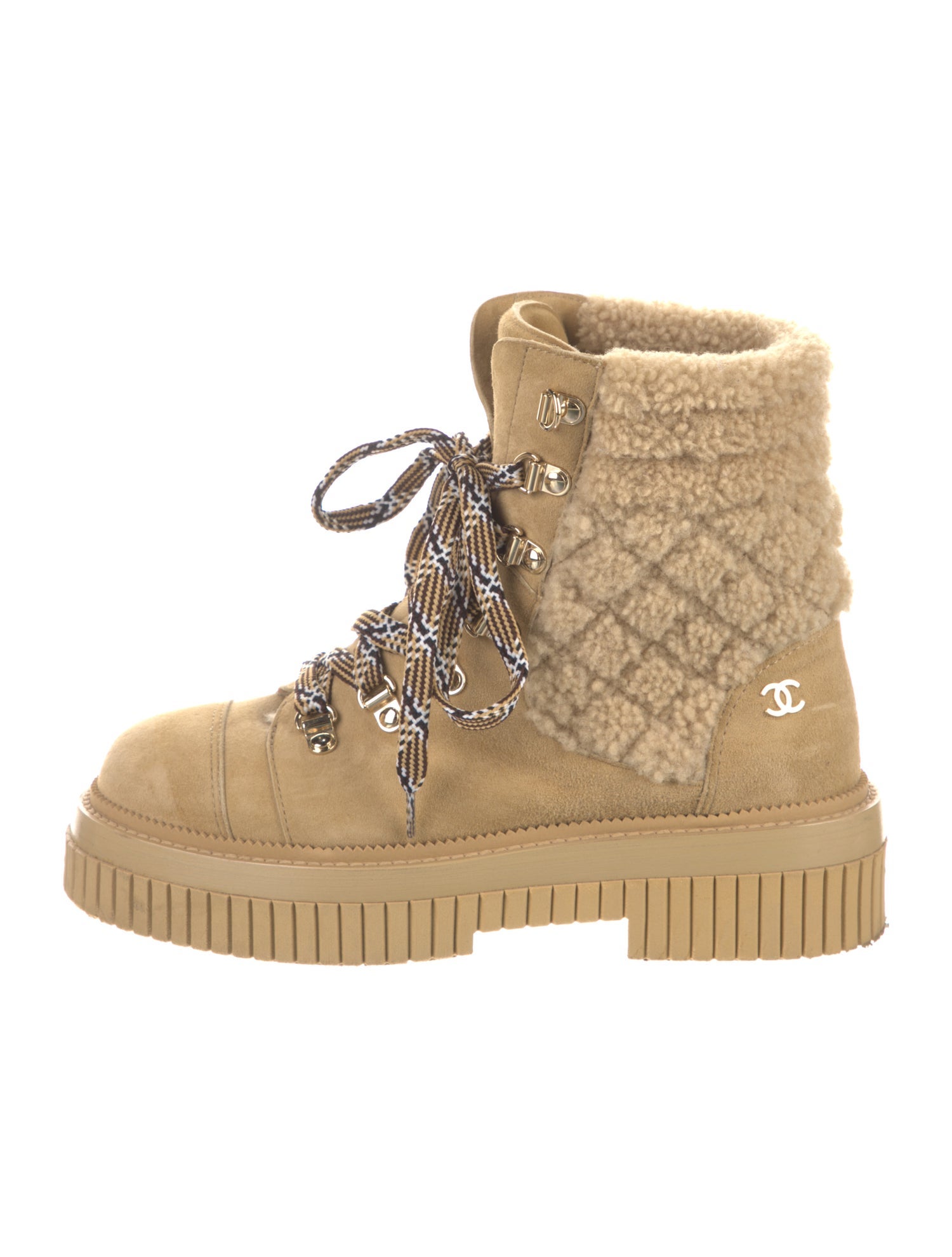 Chanel Interlocking CC Logo Suede Lace-Up Boots