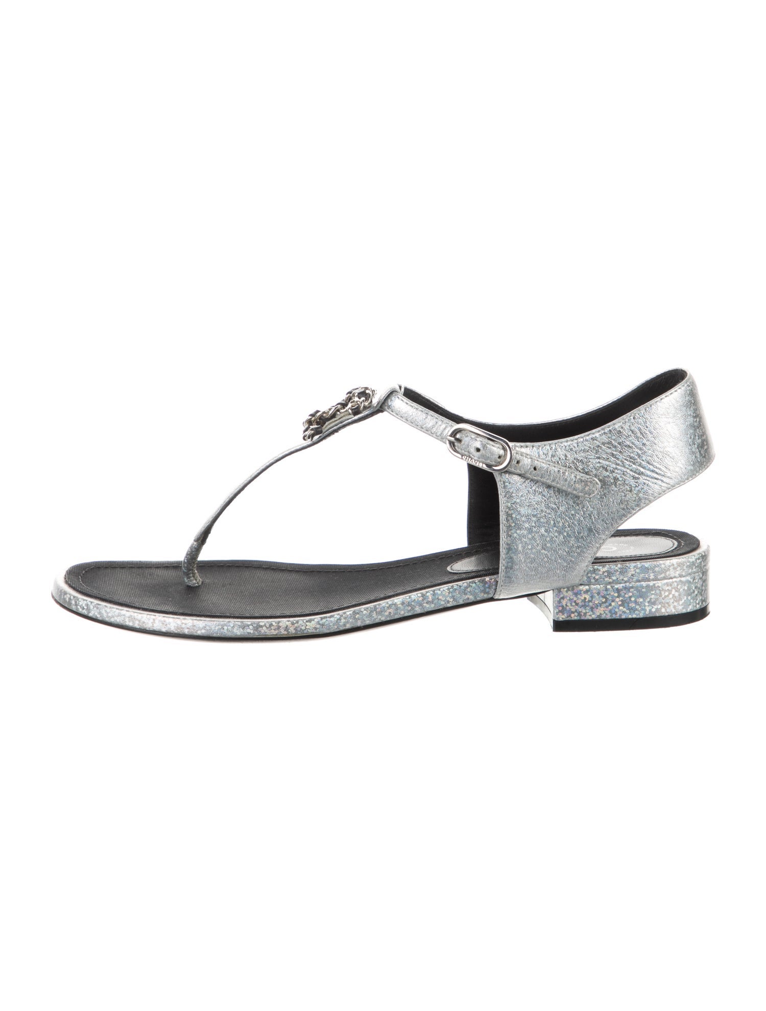 Chanel Interlocking CC Logo Leather T-Strap Sandals