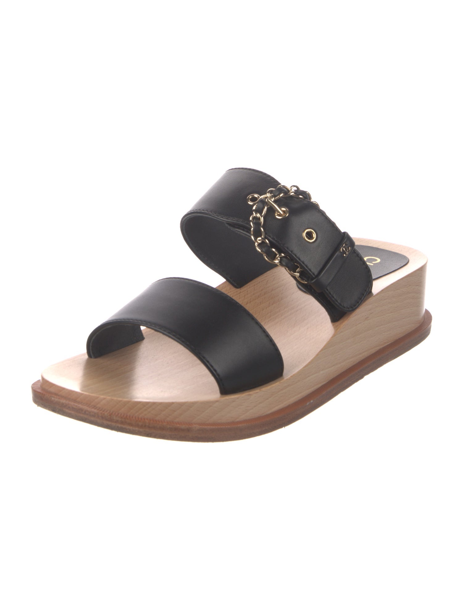 Chanel Interlocking CC Logo Leather Slides