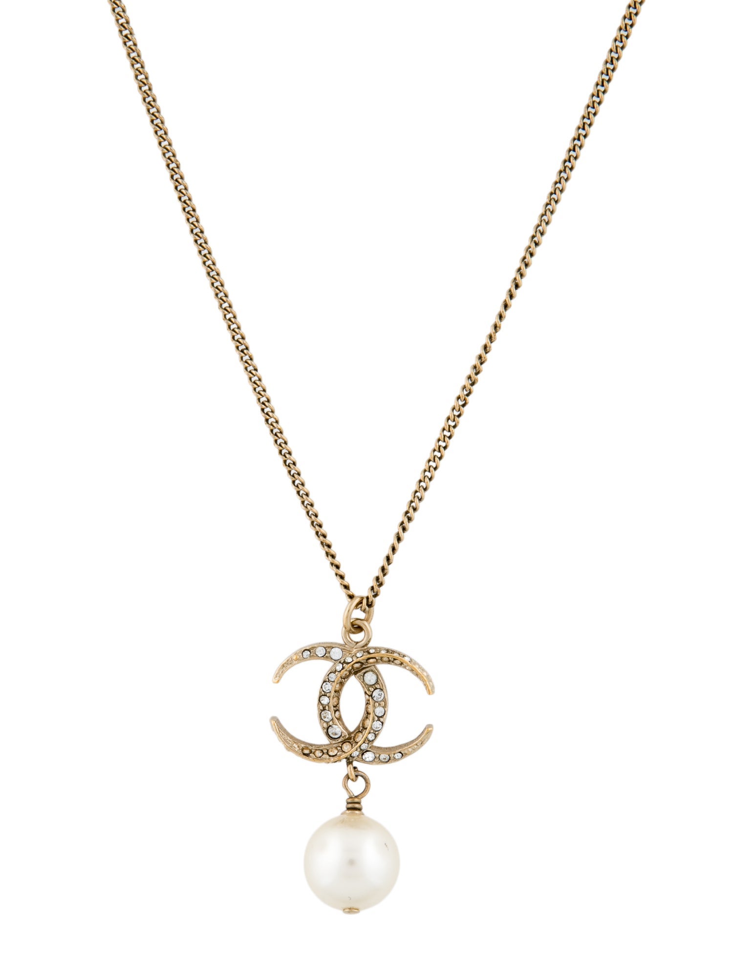 Chanel Faux Pearl & Strass CC Pendant Necklace