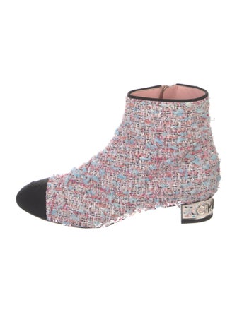 Chanel Interlocking CC Logo Tweed Sock Boots