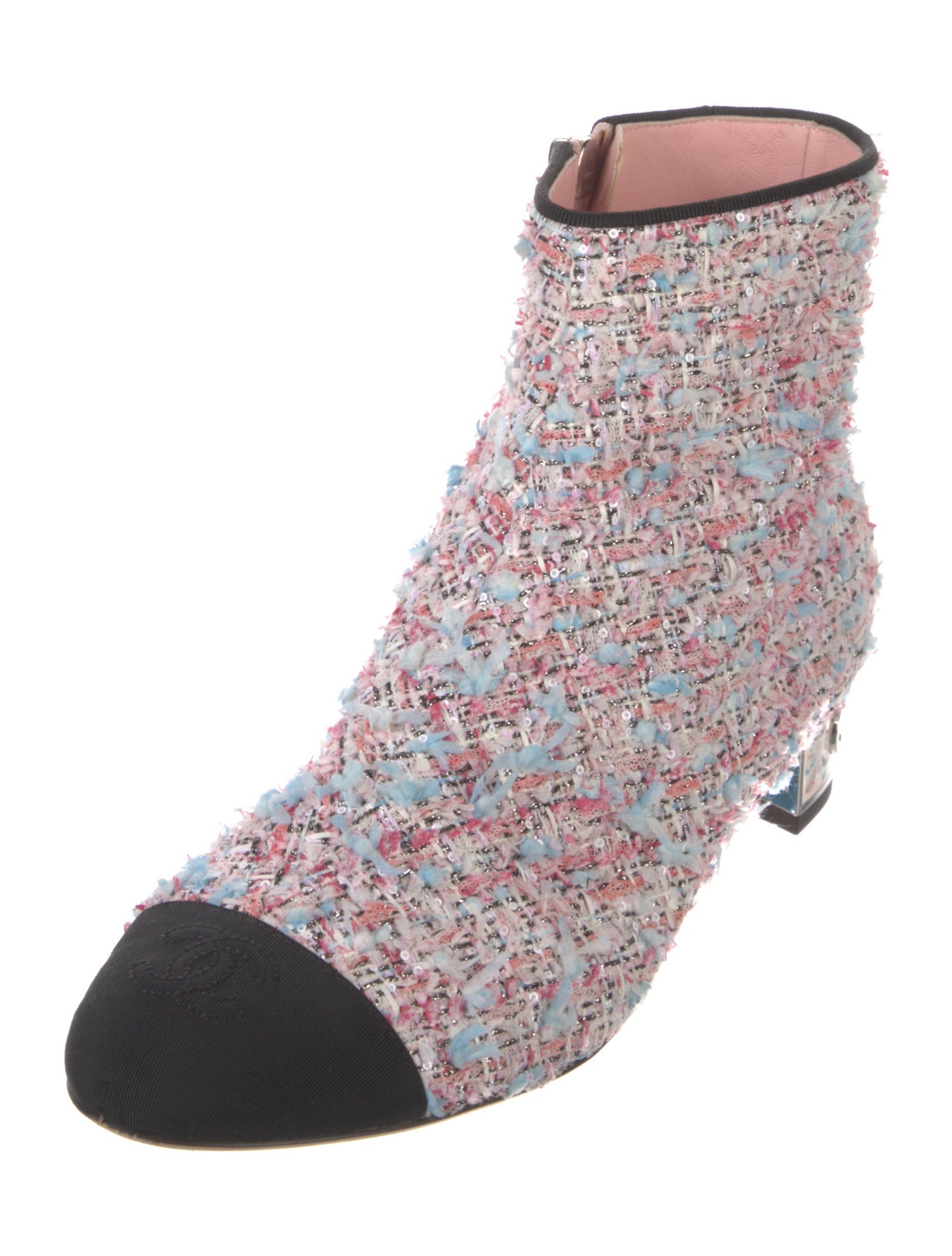 Chanel Interlocking CC Logo Tweed Sock Boots