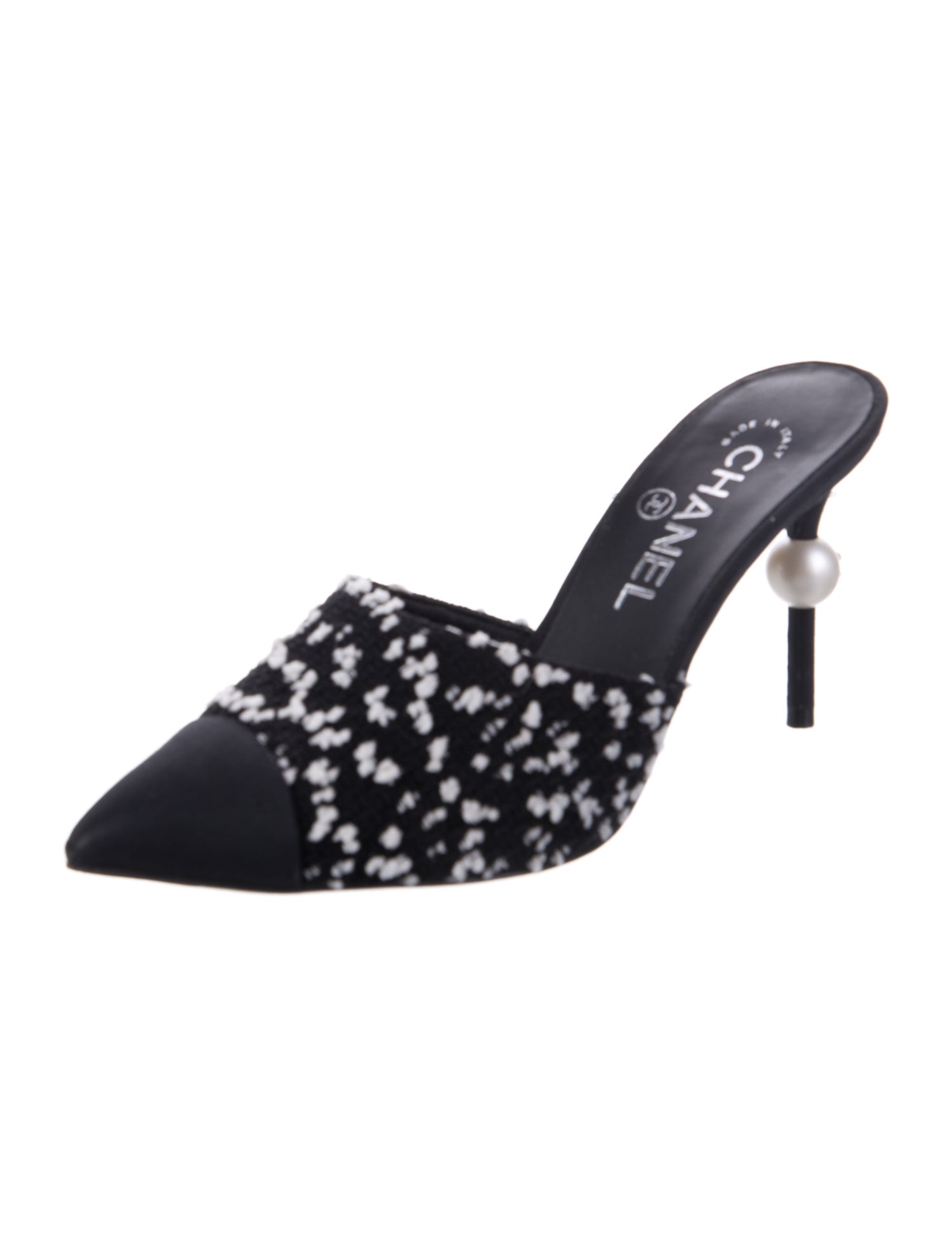 Chanel Interlocking CC Logo Tweed Mules