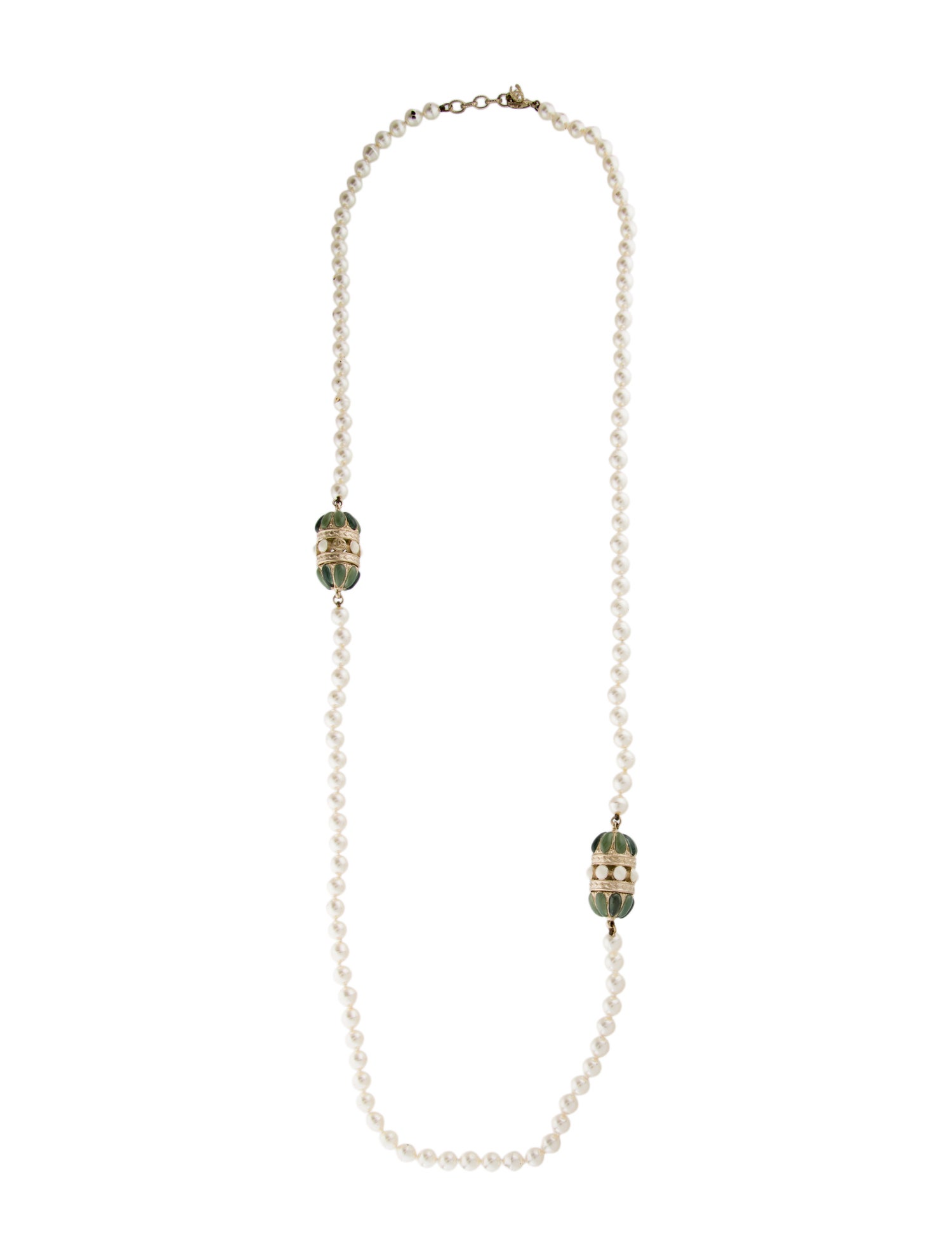 Chanel Faux Pearl & Enamel Station Bead Necklace