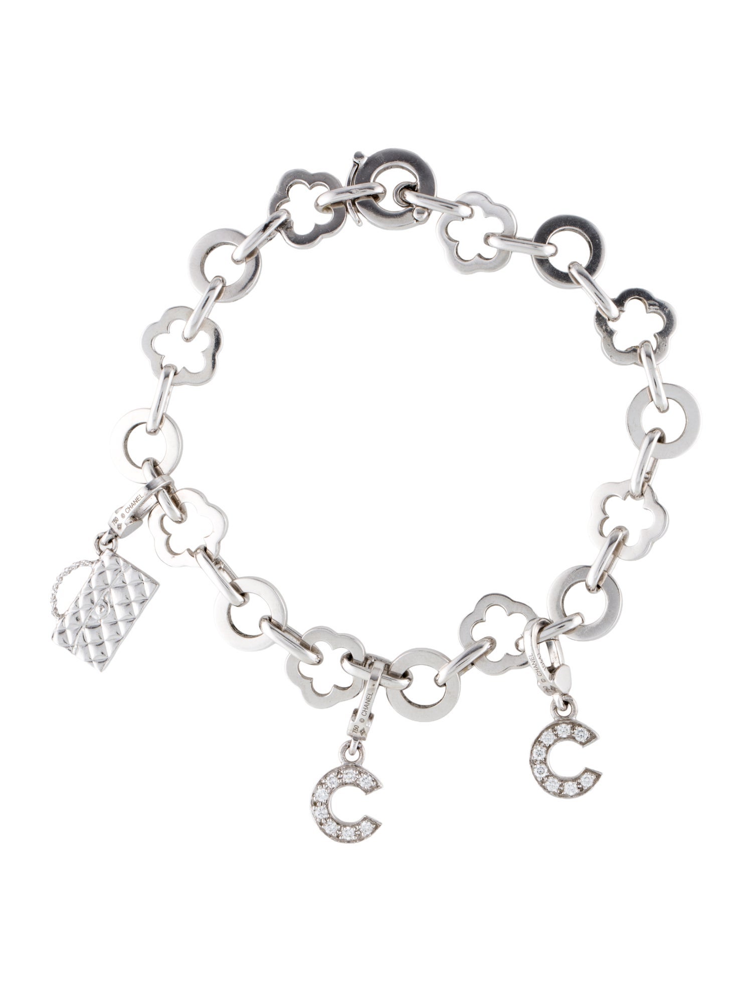 Chanel 18K Diamond Camélia Charm Bracelet
