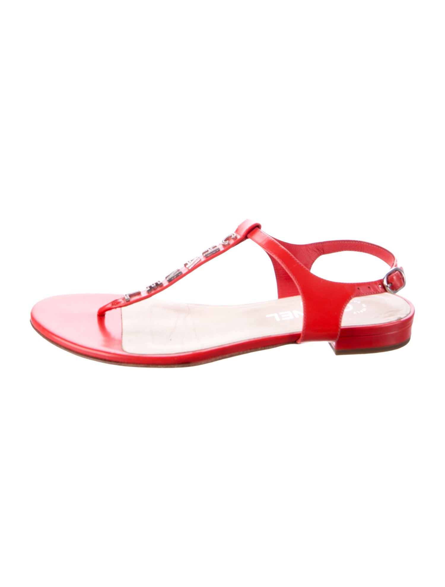 Chanel Interlocking CC Logo Patent Leather T-Strap Sandals