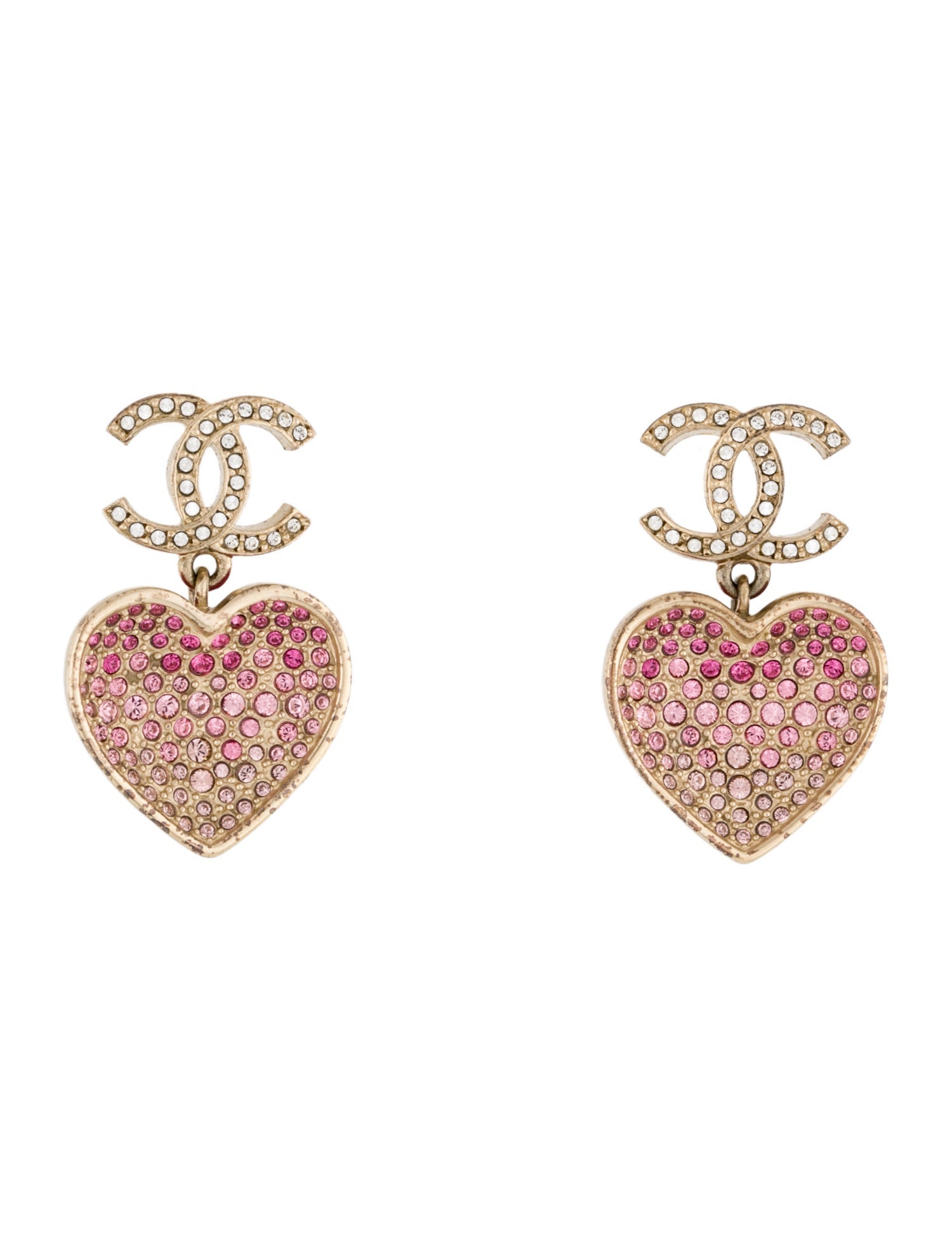 Chanel 2023 Strass & Resin CC Heart Drop Earrings