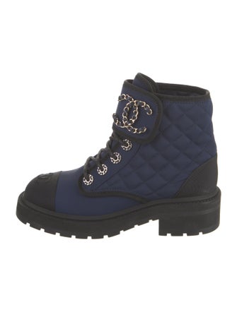 Chanel Interlocking CC Logo Chain-Link Accents Combat Boots