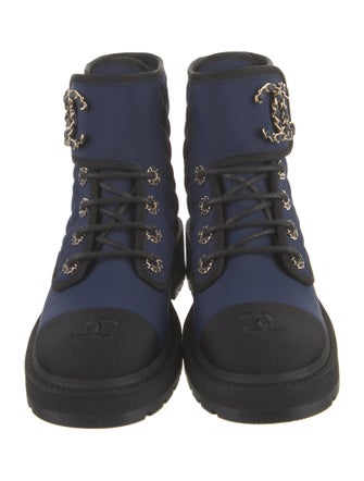 Chanel Interlocking CC Logo Chain-Link Accents Combat Boots