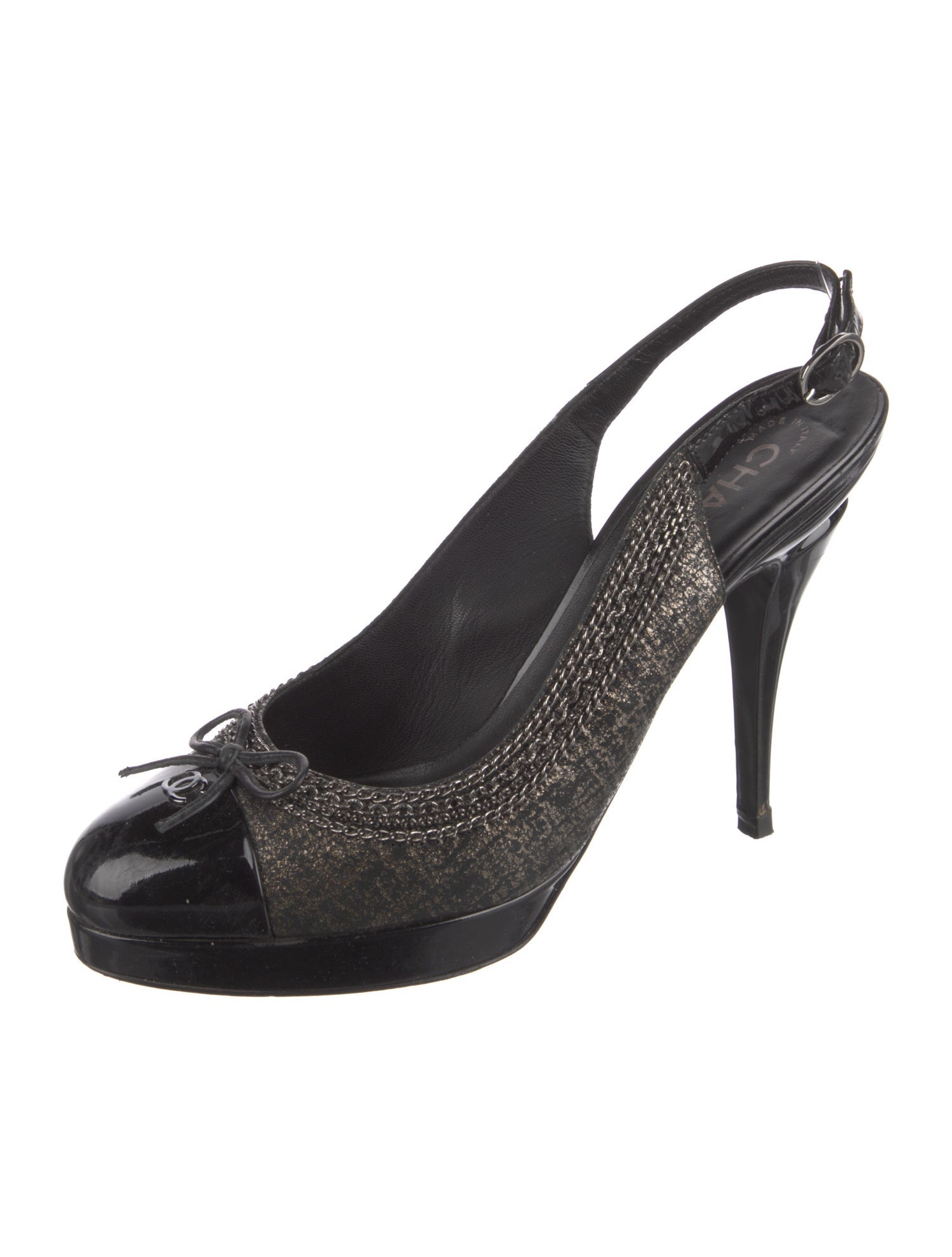 Chanel Interlocking CC Logo Suede Slingback Pumps