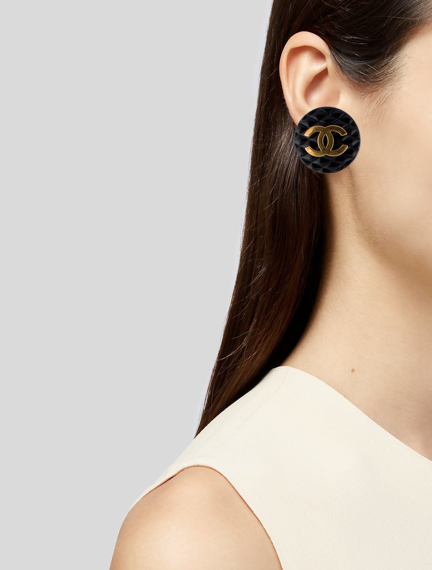 Chanel Vintage Resin CC Quilted Clip-On Earrings