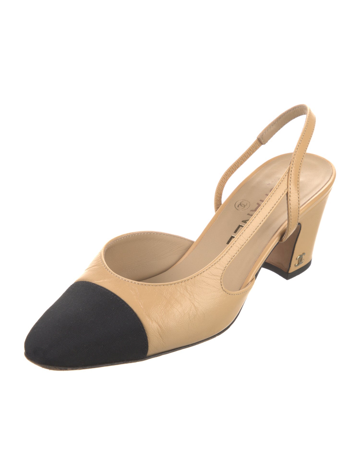 Chanel Interlocking CC Logo Leather Slingback Pumps