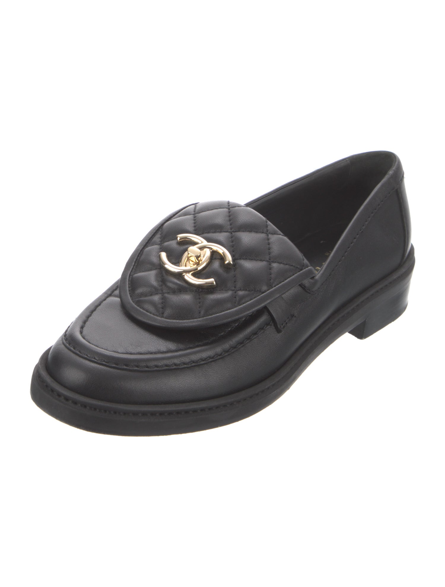 Chanel Interlocking CC Logo Leather Loafers
