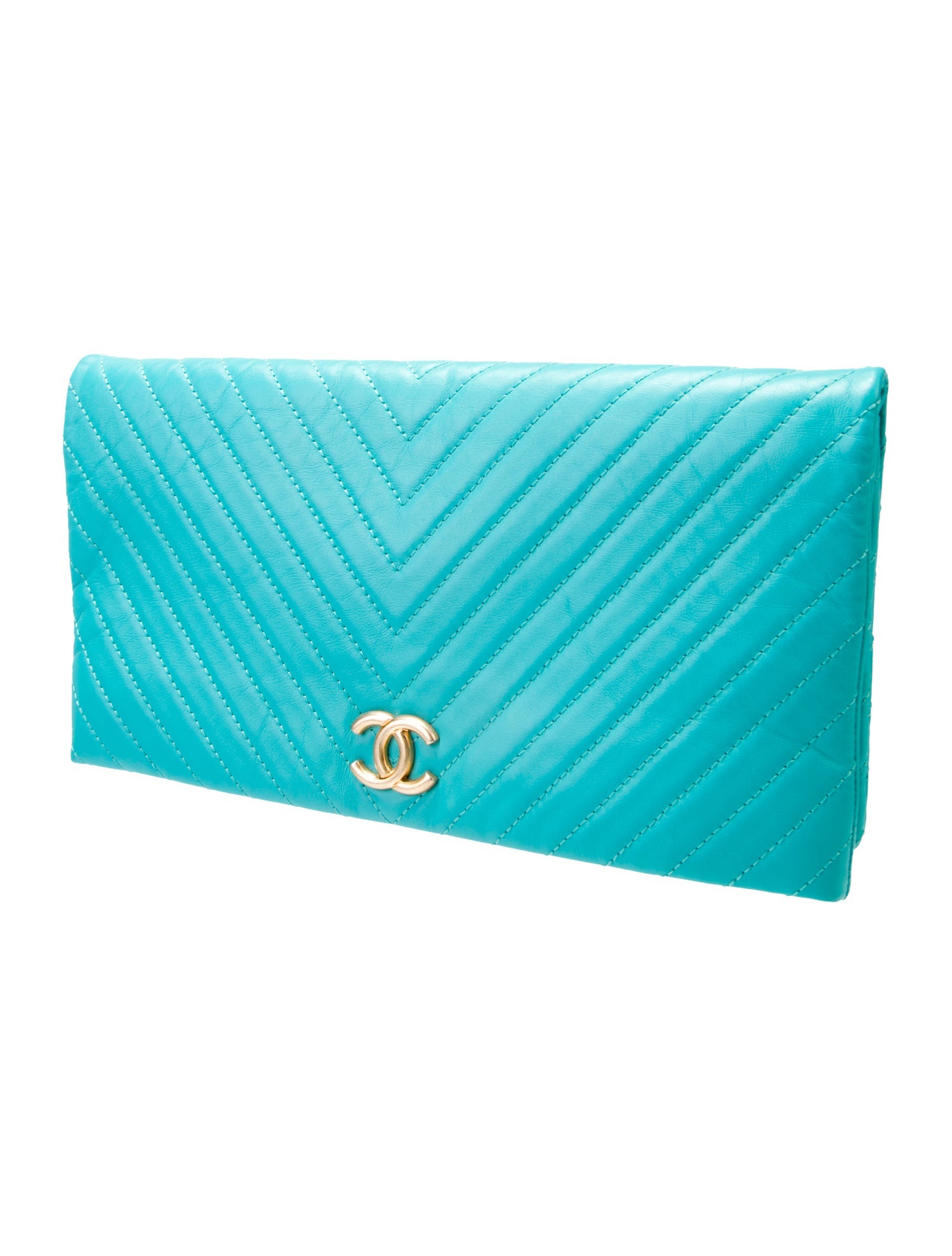 Chanel Chevron Greek Foldover Clutch