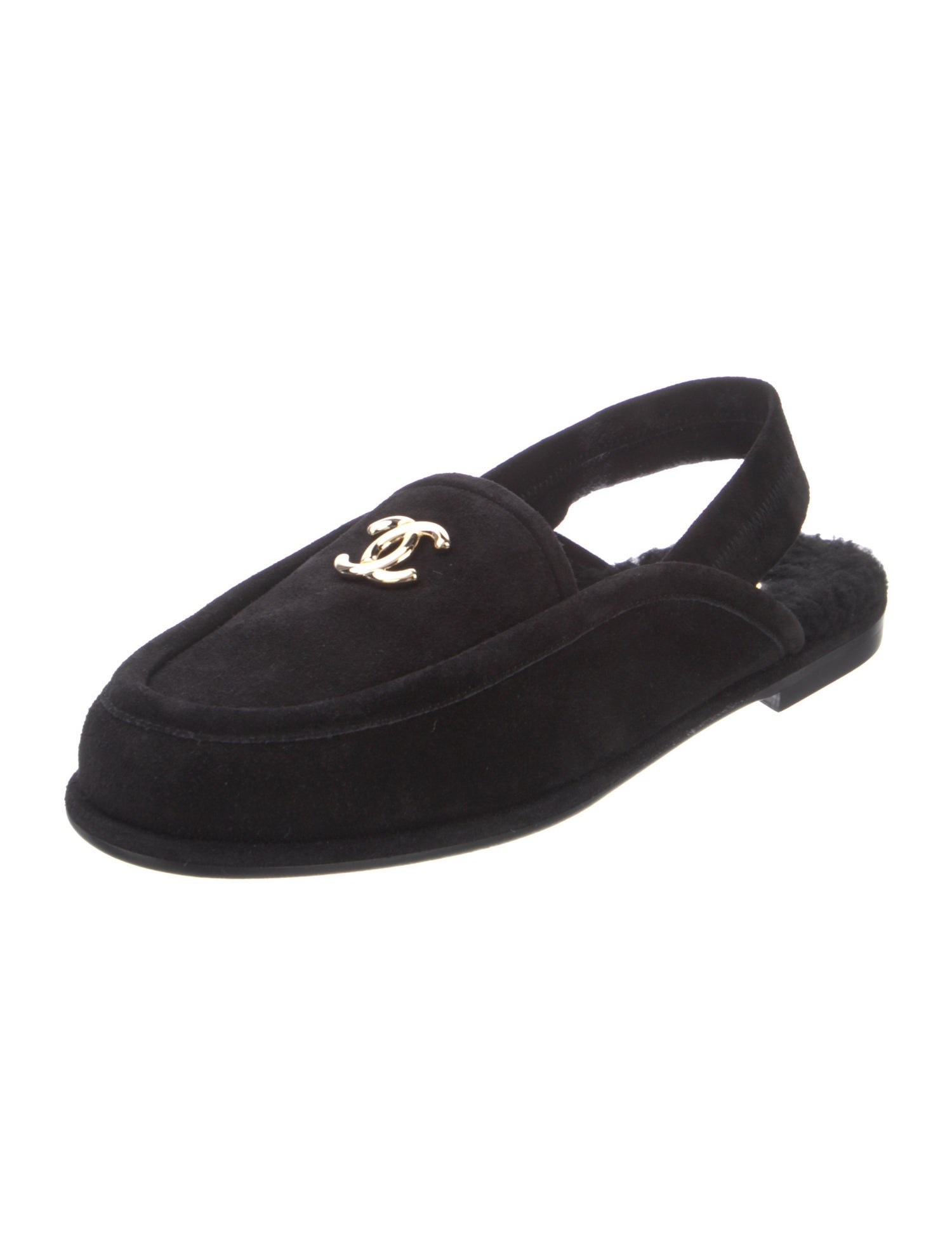 Chanel Interlocking CC Logo Suede Slingback Flats