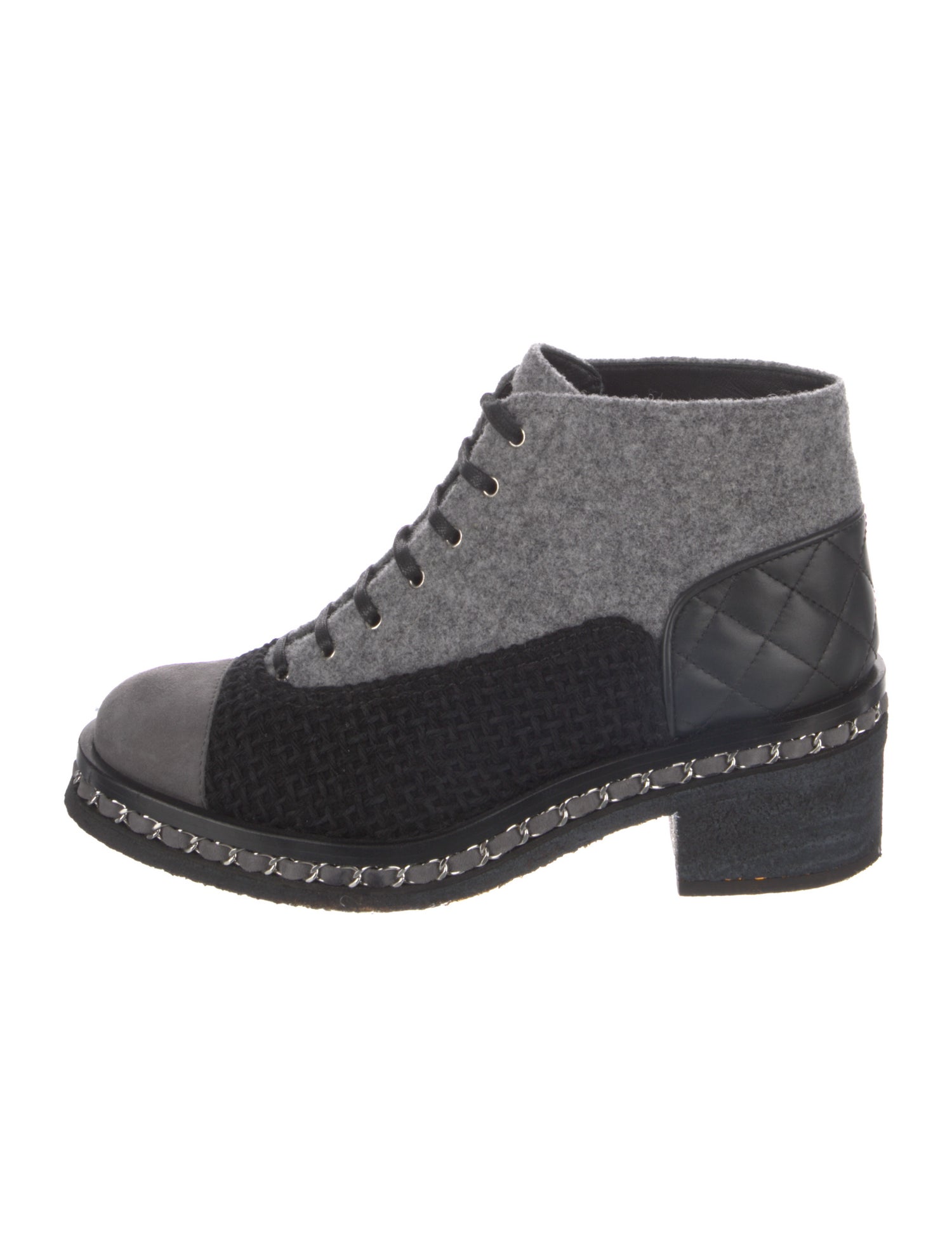 Chanel 2016 Chain-Link Accent Lace-Up Boots