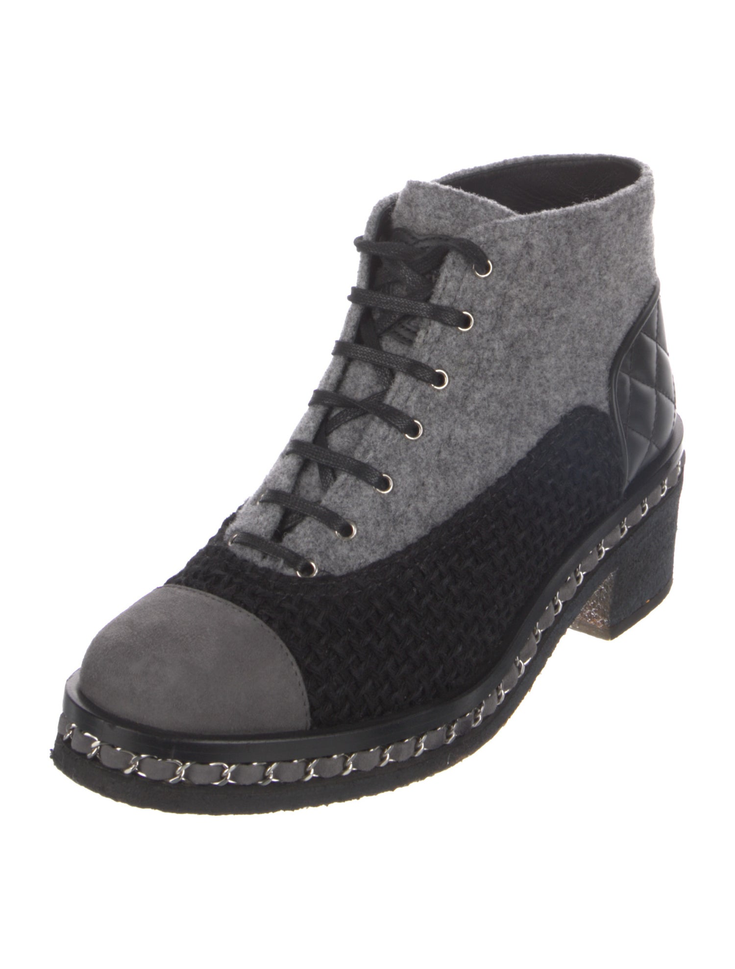 Chanel 2016 Chain-Link Accent Lace-Up Boots