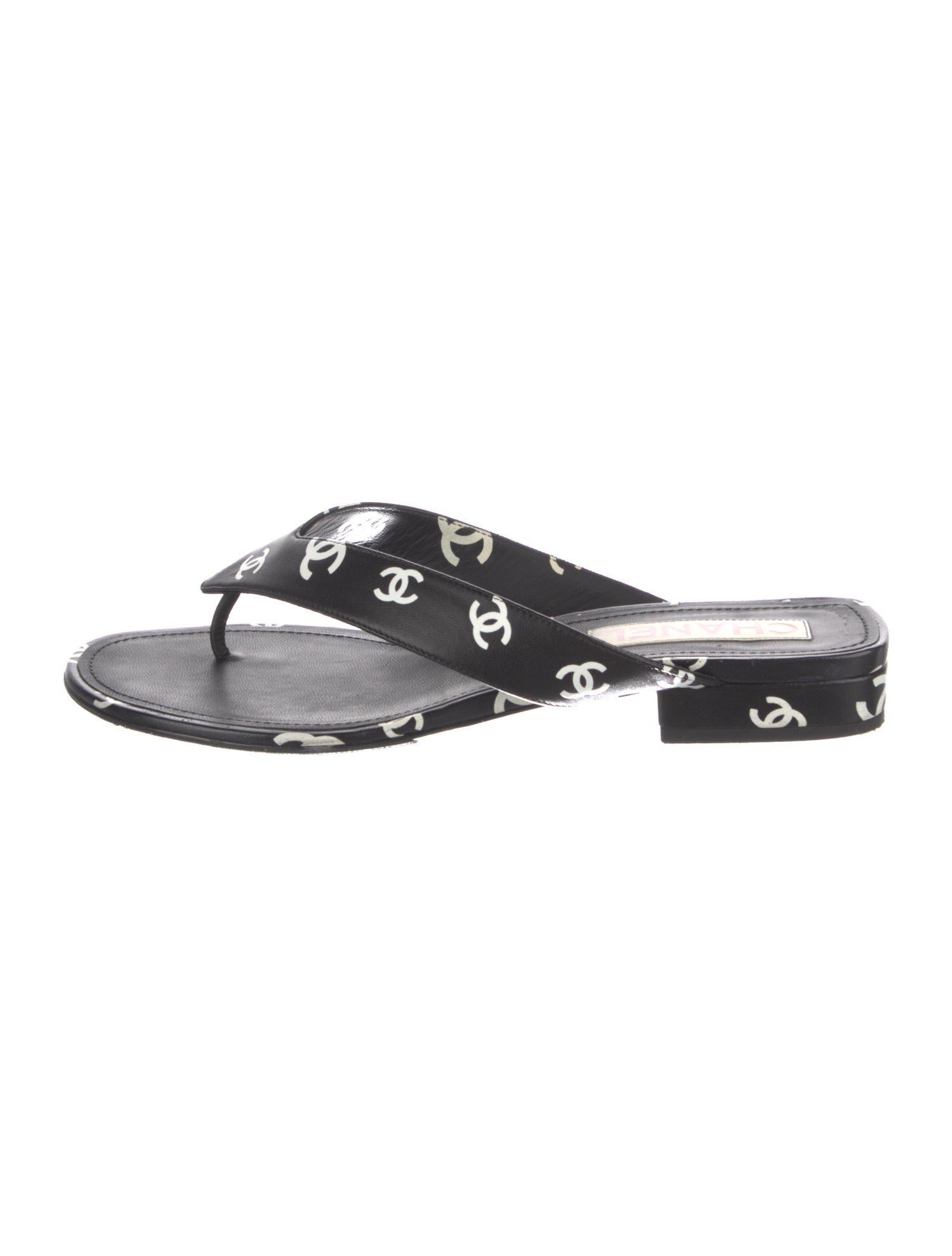 Chanel Interlocking CC Logo Leather Slides