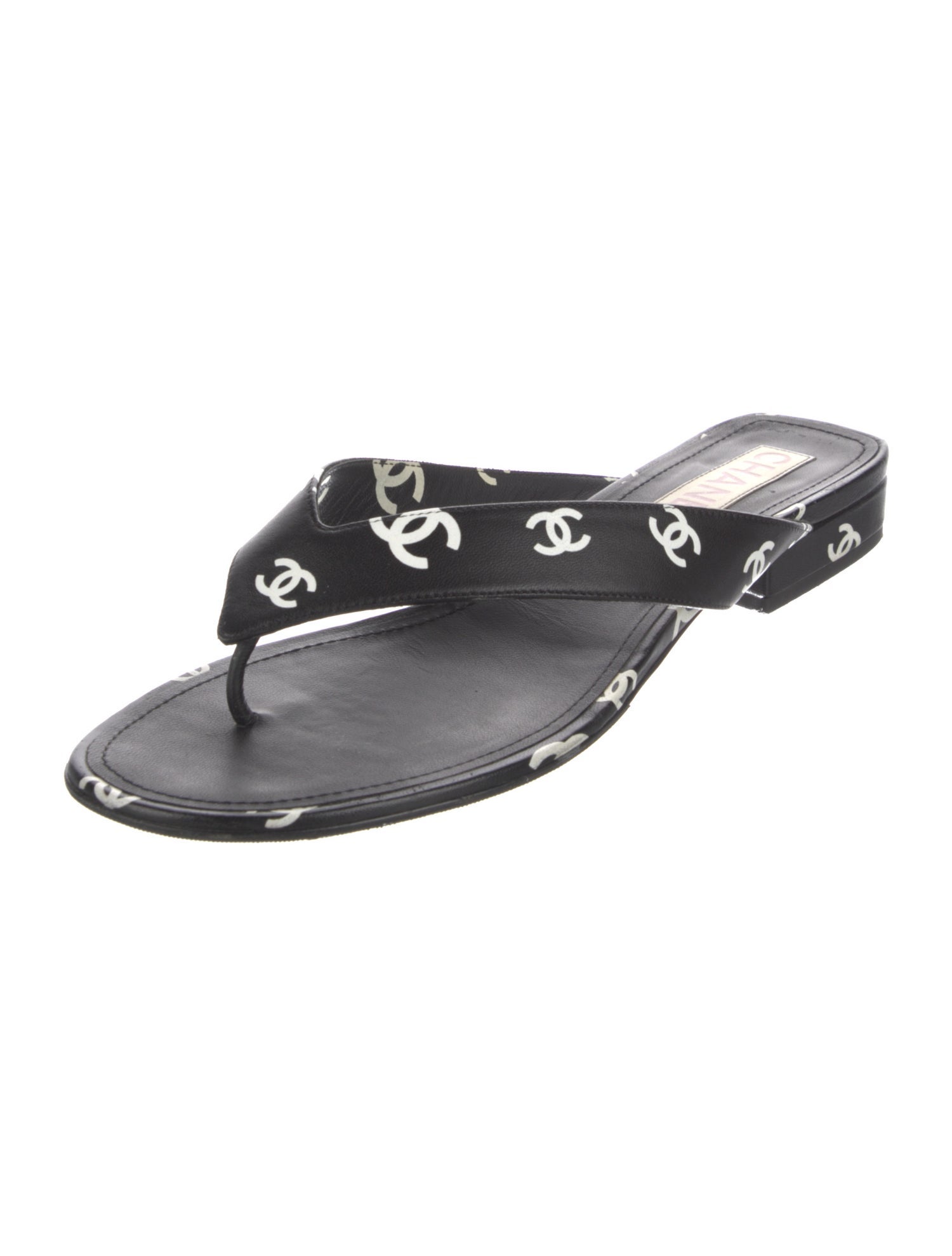 Chanel Interlocking CC Logo Leather Slides
