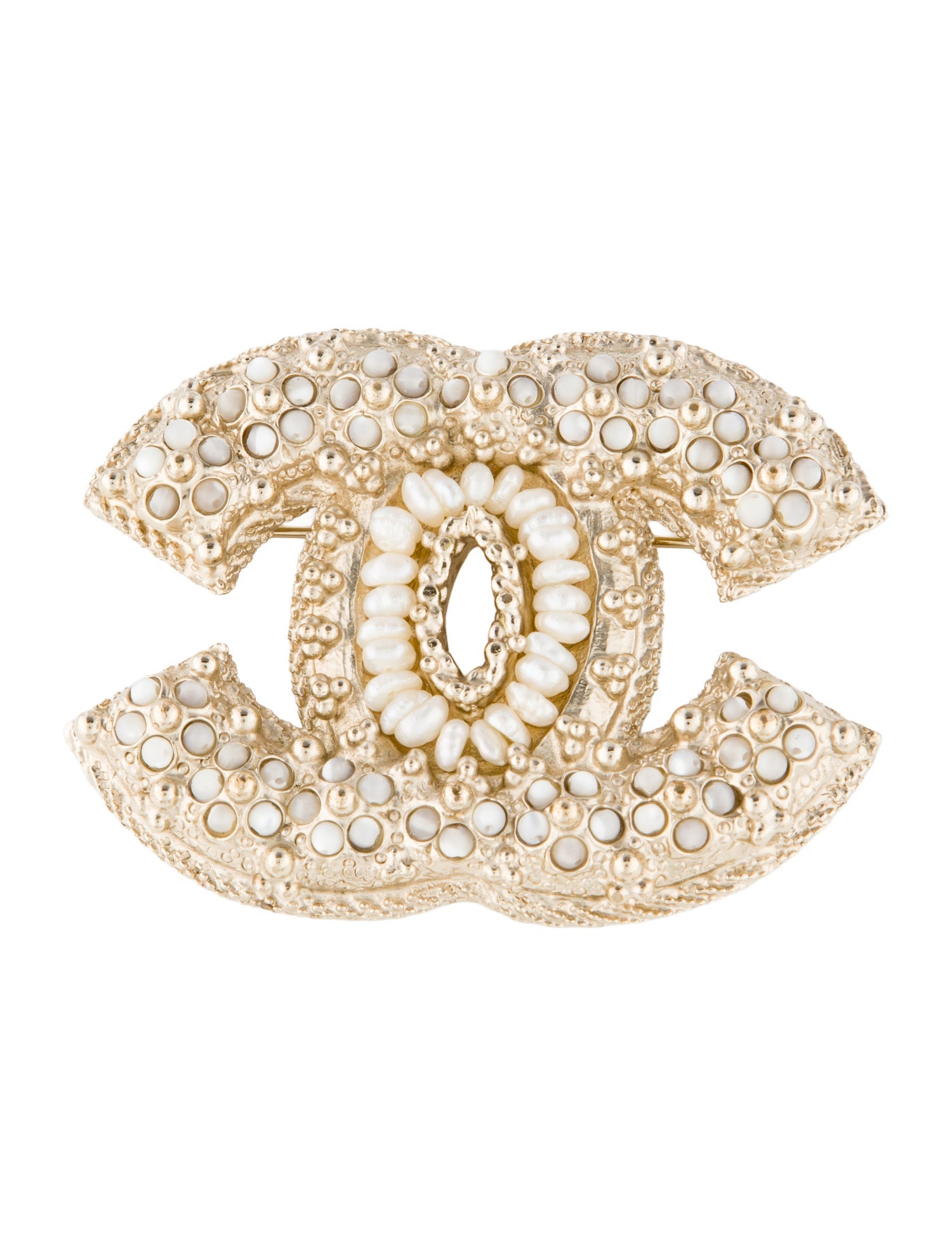 Chanel Pearl & Mother of Pearl Encrusted CC Brooch