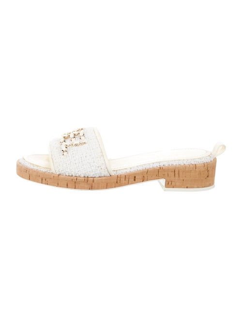 Chanel Interlocking CC Logo Tweed Slides
