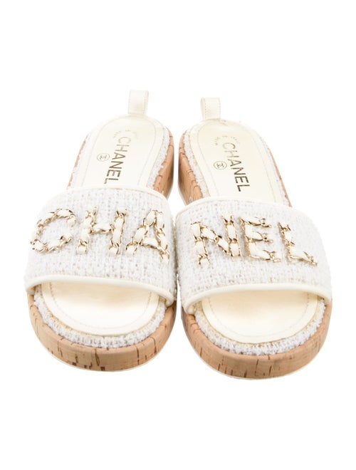 Chanel Interlocking CC Logo Tweed Slides