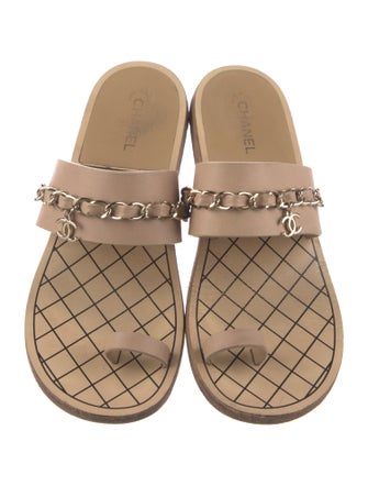 Chanel Interlocking CC Logo Leather Slides