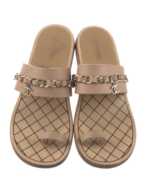 Chanel Interlocking CC Logo Leather Slides