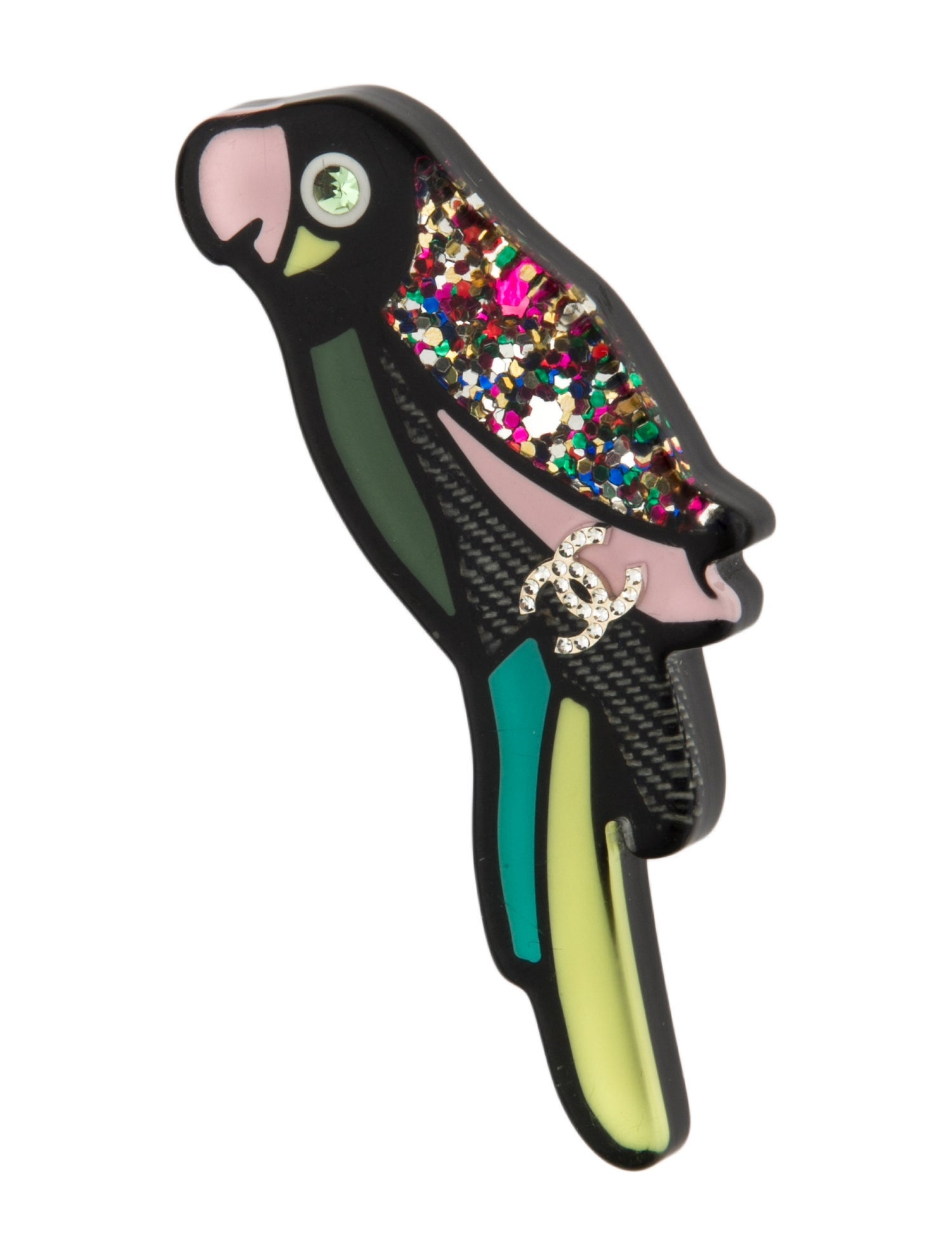 Chanel Strass & Resin Parrot Brooch