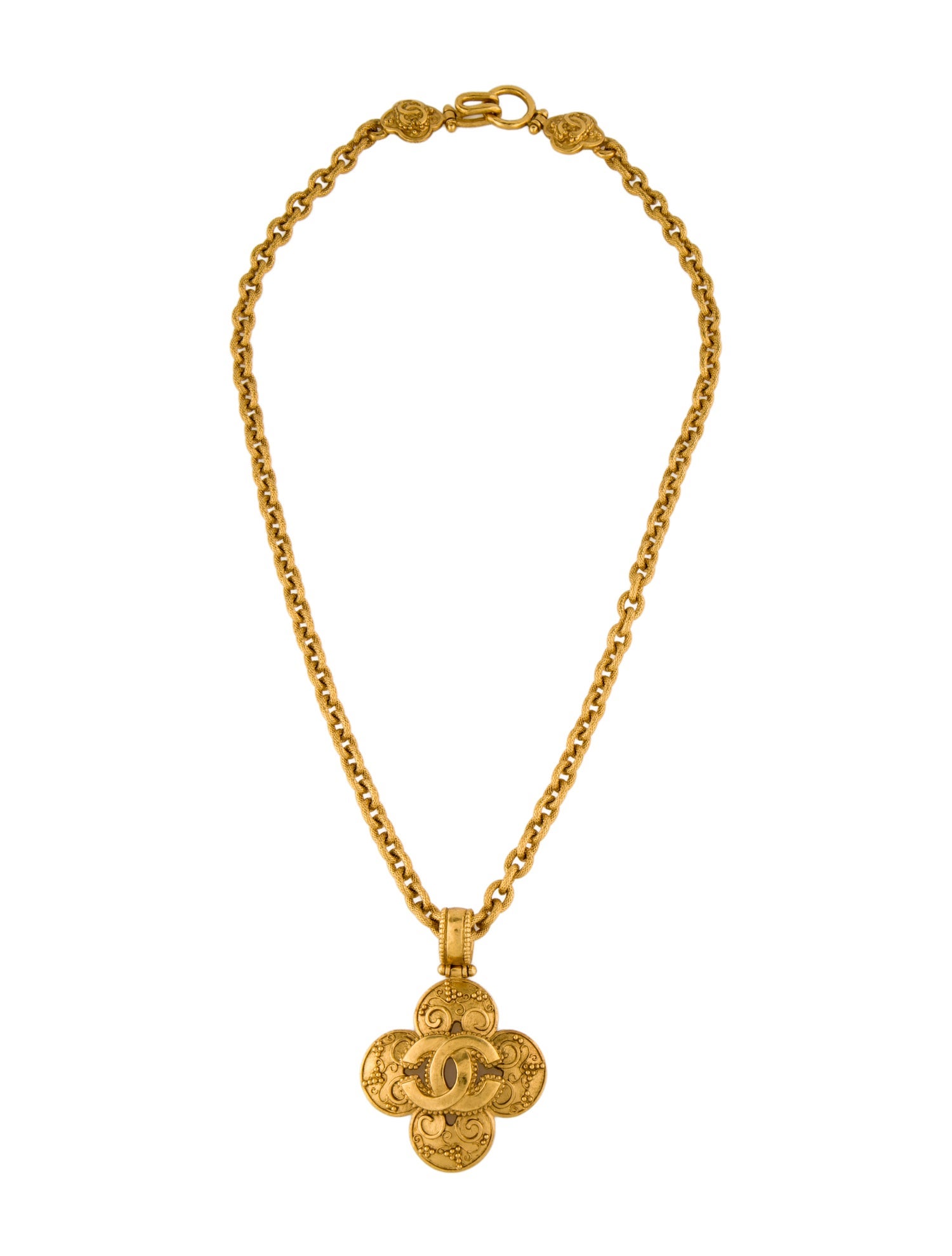 Chanel Vintage CC Clover Pendant Necklace
