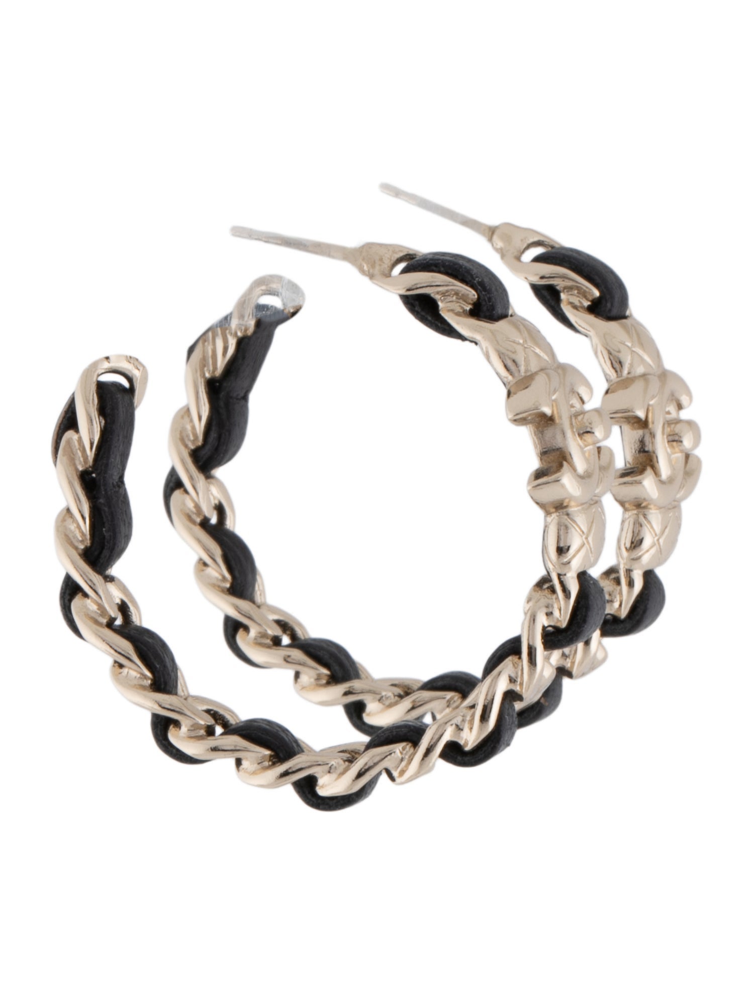 Chanel 2022 Leather CC Turnlock Hoop Earrings