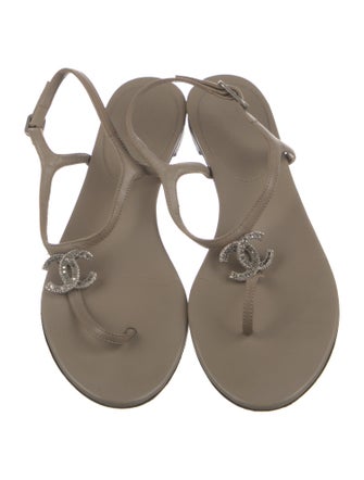 Chanel Interlocking CC Logo Leather Slingback Flats